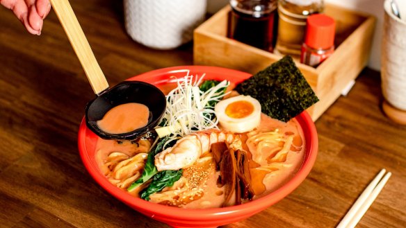 The lobster ramen, made with Moreton Bay bug, lobster oil, koji and South Australian crayfish.