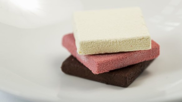 Pastry chef Lauren Eldridge's play on neapolitan ice-cream. 