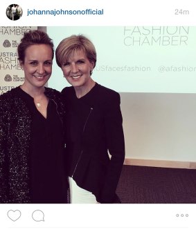 Johanna Johnson with Julie Bishop on the designer's Instagram account.