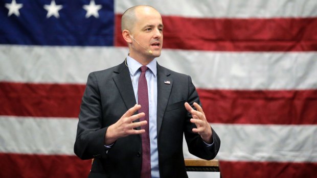 Independent candidate Evan McMullin speaks during a rally  in Draper, Utah on Friday.