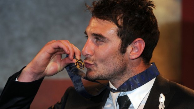 Jobe Watson with his Brownlow medal in 2012.