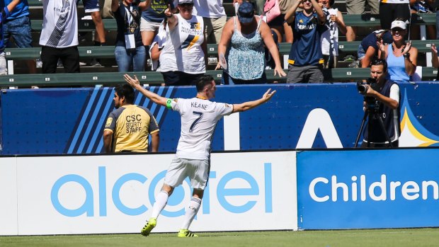 Robbie Keane celebrates scoring for LA Galaxy.