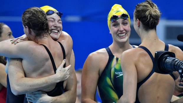 Champions: Australia's 4x100m freestyle relay gold medal winners after their world record swim.
