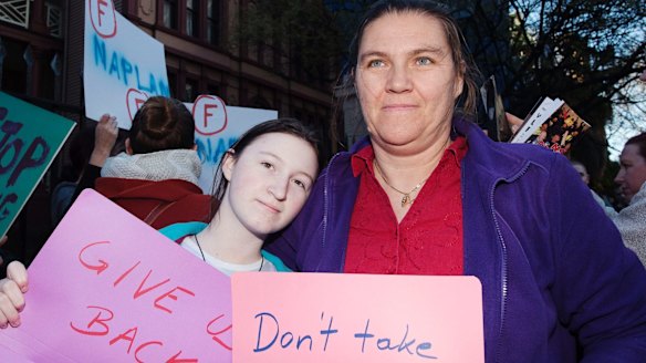 Karissa Piller and her mum Sabine Piller at NAPLAN protest at NSW Parliament.