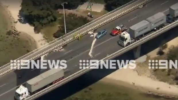 Stirling Bridge in Fremantle is blocked in both directions after a truck crash on Friday 