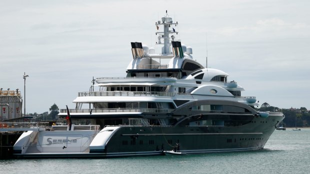 The 134m superyacht Serene is pictured berthed at Auckland's Wynyard Wharf in 2015. Soon after it was purchased by Prince Mohammed in an impulse buy for $720 million.