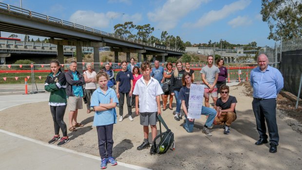 Teachers, students, parents and friends of Strathmore Secondary College campaign against a new bridge that will be twice as high as this one built on their school boundary.
