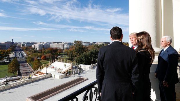 House Speaker Paul Ryan with Donald Trump, his wife Melania and Vice president-elect Mike Pence.