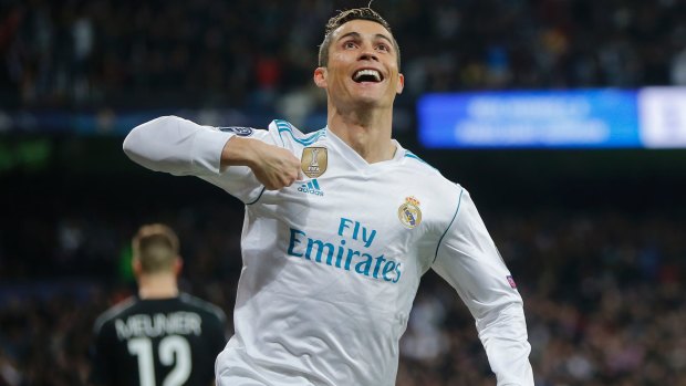 Centurion: Ronaldo grabbed his 100th Champions League goal for Real Madrid.