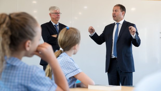 Environment and Energy Minister Josh Frydenberg addresses students about the benefits of renewable energy.