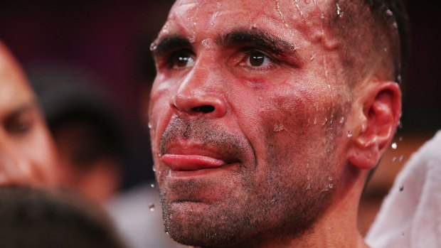 Anthony Mundine after losing his bout to American Charles Hatley last year.