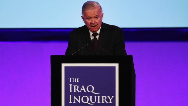 Sir John Chilcot presents his report at the Queen Elizabeth II Centre in London.