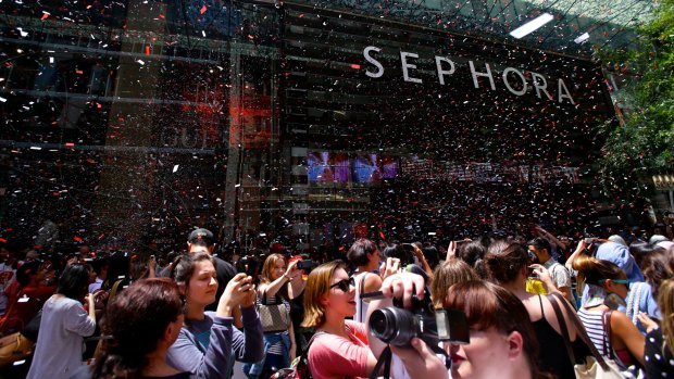 Crowds at the opening of Sephora in Pitt St Mall, Sydney, on December 5.