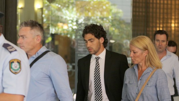 Andrew Wem and Jack Weston, family members of Mona Vale crash victims, leave court after reading victim impact statements.
