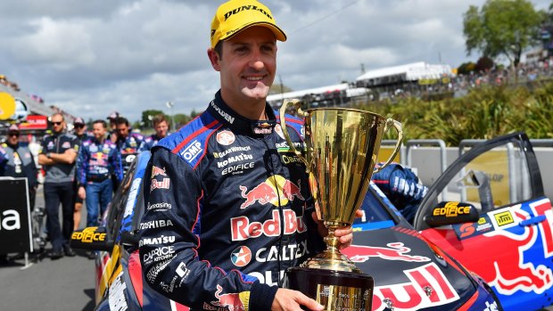 Triple Eight Holden driver Jamie Whincup after winning race 1 of the Supercars Auckland International SuperSprint in Pukekohe, New Zealand, on Saturday.