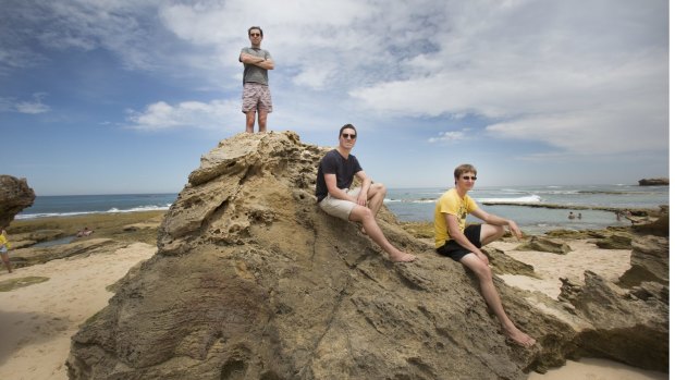 Jack O'Sullivan, Liam Grigg and Alastair Firth at Koonya Beach, where they saved a man from drowning on Wednesday. 