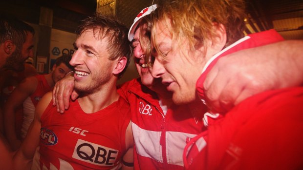 Resilient: Kieren Jack celebrates the Swans' win after an emotionally exhausting week.