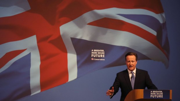 British Prime Minister David Cameron unveils the Conservative Party manifesto in Swindon on Tuesday.