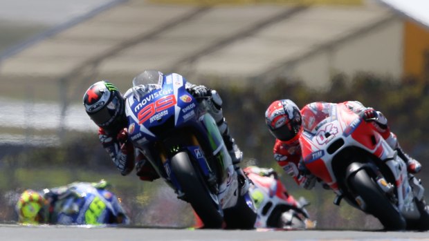 Jorge Lorenzo powers ahead of the pack during the French MotoGP on Sunday.