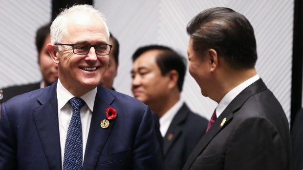 Australian Prime Minister Malcolm Turnbull with Chinese President Xi Jinping at APEC in Vietnam on Saturday.