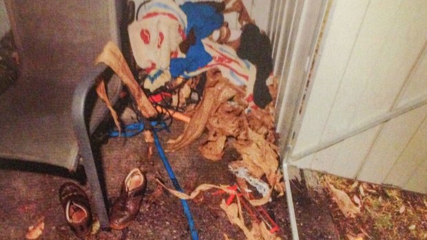 A photograph from the interior of the shed where a young boy was tied to a chair in 2011.