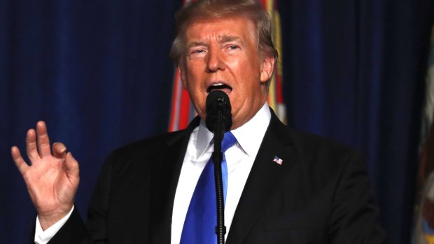 President Donald Trump speaks at Fort Myer in Arlington Virginia. 