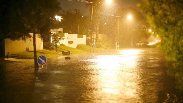 Auckland roads flood as the remnants of Cyclone Debbie moves across the country. 
