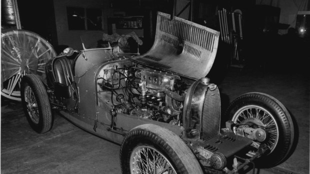 A 1928 Bugatti motor vehicle which ended up winning the 1929 Australian Grand Prix. 