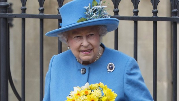 Appreciates a good joke: Queen Elizabeth II after the Easter Sunday service at Windsor Castle.