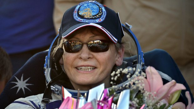 U.S. astronaut Peggy Annette Whitson smiles after landing in a remote area outside the town of Dzhezkazgan, Kazakhstan, Sunday, Sept. 3, 2017. 