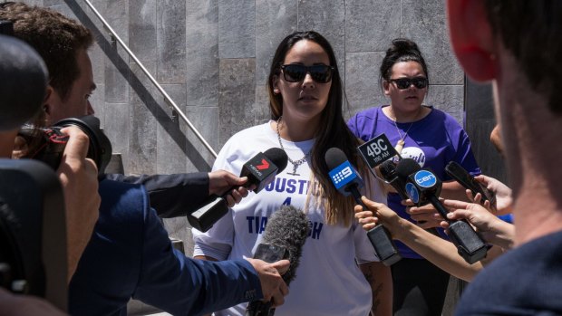 Tiahleigh's biological mother Cindy Palmer speaks to media outside Beenleigh Magistrates Court on Monday.