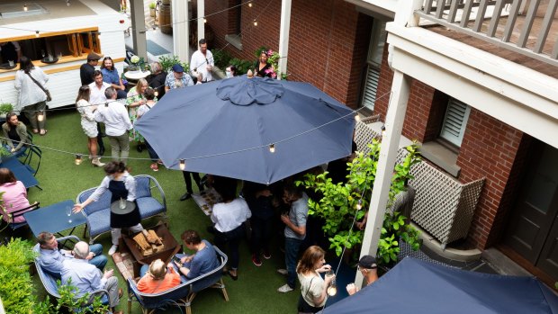 The retro cocktail caravan called Clara (named after the first female editor of The Ballarat Times) in the courtyard.