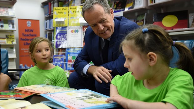 Opposition Leader Bill Shorten at the NSW Teachers Federation library on Saturday: Education will be a key election pitch for Labor.