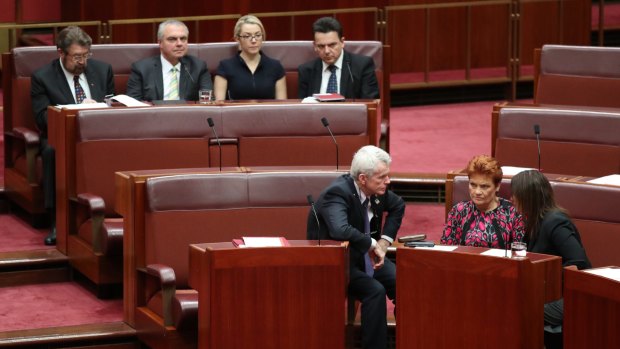 The government needs the four One Nation votes and the three votes of NXT to have any hope of reaching the required 10 crossbench votes to pass legislation. 