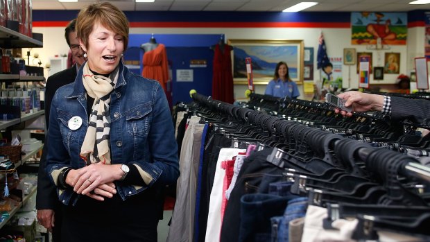 Second-hand rose: Margie Abbott in the Salvation Army store in Manly after launching National Op Shop Week on Saturday.