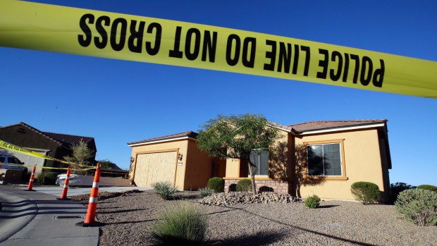 Police tape blocks off the home of Stephen Craig Paddock in Mesquite, Nevada.