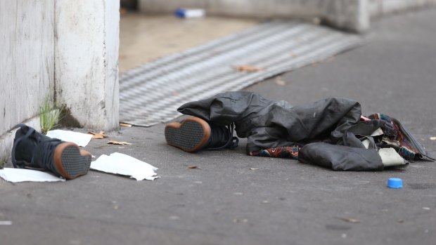 Discarded shoes outside the Bataclan theatre.