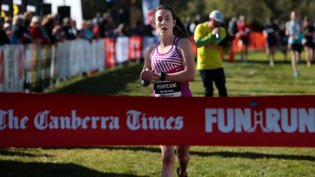 Pompeani came first in the women's 10km at the Canberra Times Fun Run in 2014.