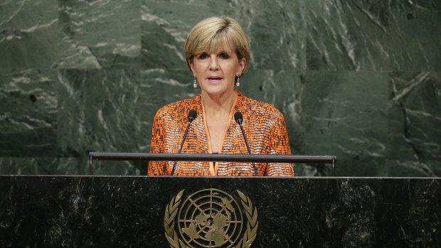 Foreign Affairs Minister Julie Bishop speaking at the United Nations on Tuesday.