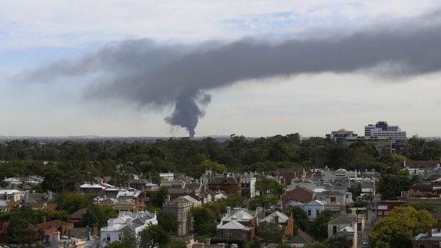 The plume of black smoke could be seen from the CBD and beyond.