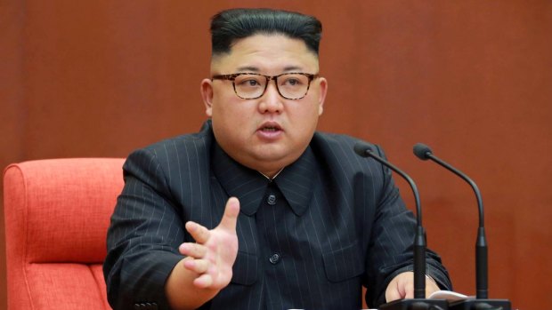 Kim Jong-un speaking during a meeting of the central committee of the Workers' Party of Korea in Pyongyang on Saturday.