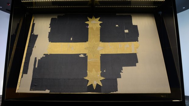 The original Eureka Flag now on display in Ballarat.