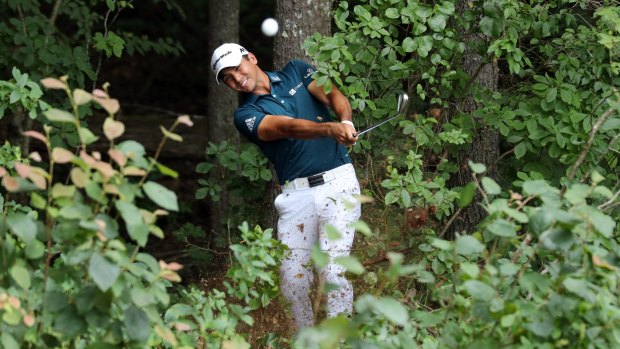 Finding a way out: Jason Day has just survived the cut at the Deutsche Bank Championship.