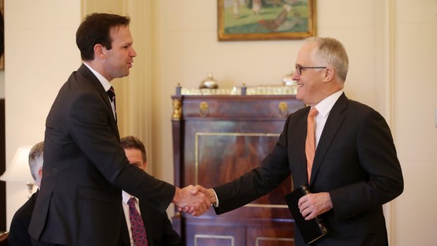 Prime Minister Malcom Turnbull with senator Matthew Canavan at Friday's swearing-in ceremony.