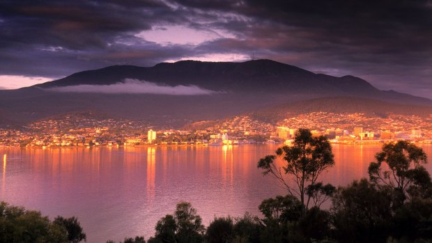 Hobart city as seen from Rosny Point, southern Tasmania.