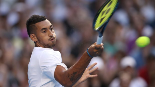 Nick Kyrgios on his way to a comfortable first-up Australian Open victory over Portugal's Gastao Elias in Melbourne.