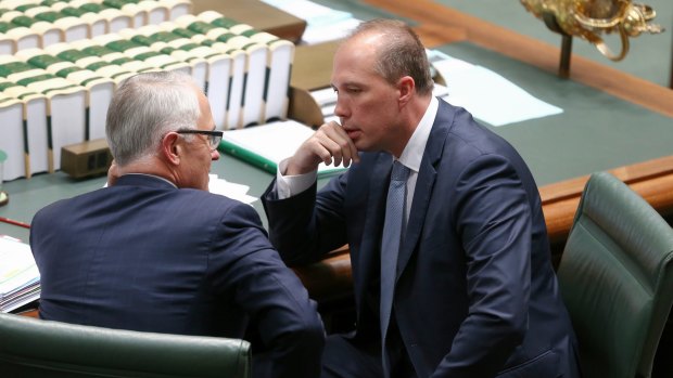 Prime Minister Malcolm Turnbull and Immigration Minister Peter Dutton during question time on Thursday.