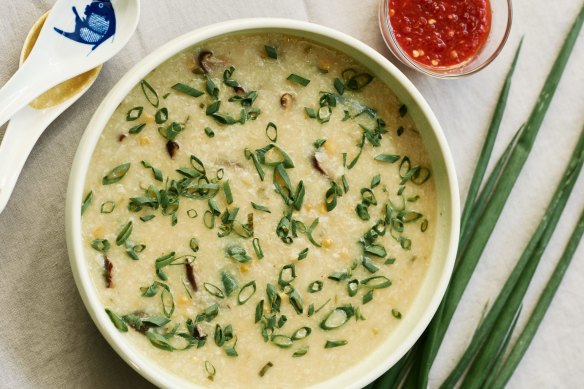 Shannon Martinez's corn and spring onion congee.