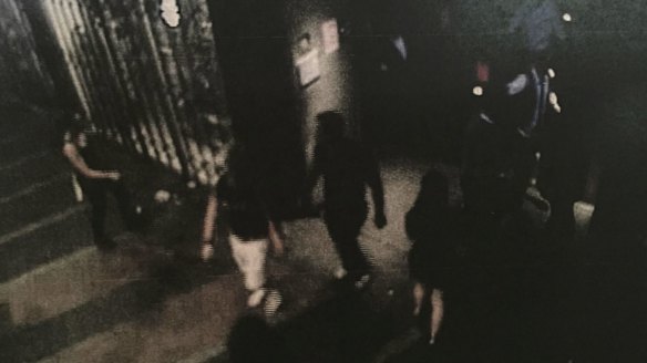 Matthew Leveson (in white shorts) seen in a CCTV still outside ARQ nightclub on the night he disappeared.