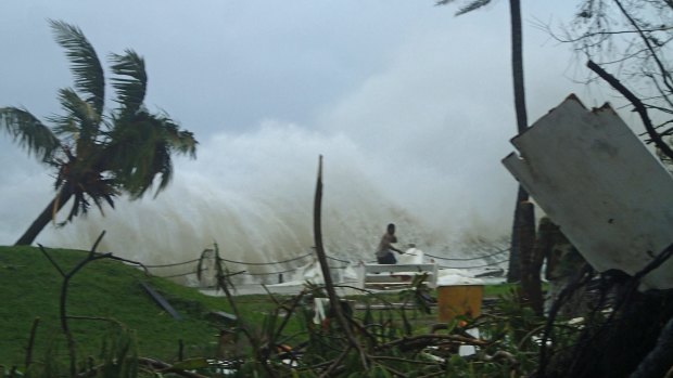 High-risk neighbourhood: High waves caused by Cyclone Pam crashing along the coast in the Vanuatu capital of Port Vila. 